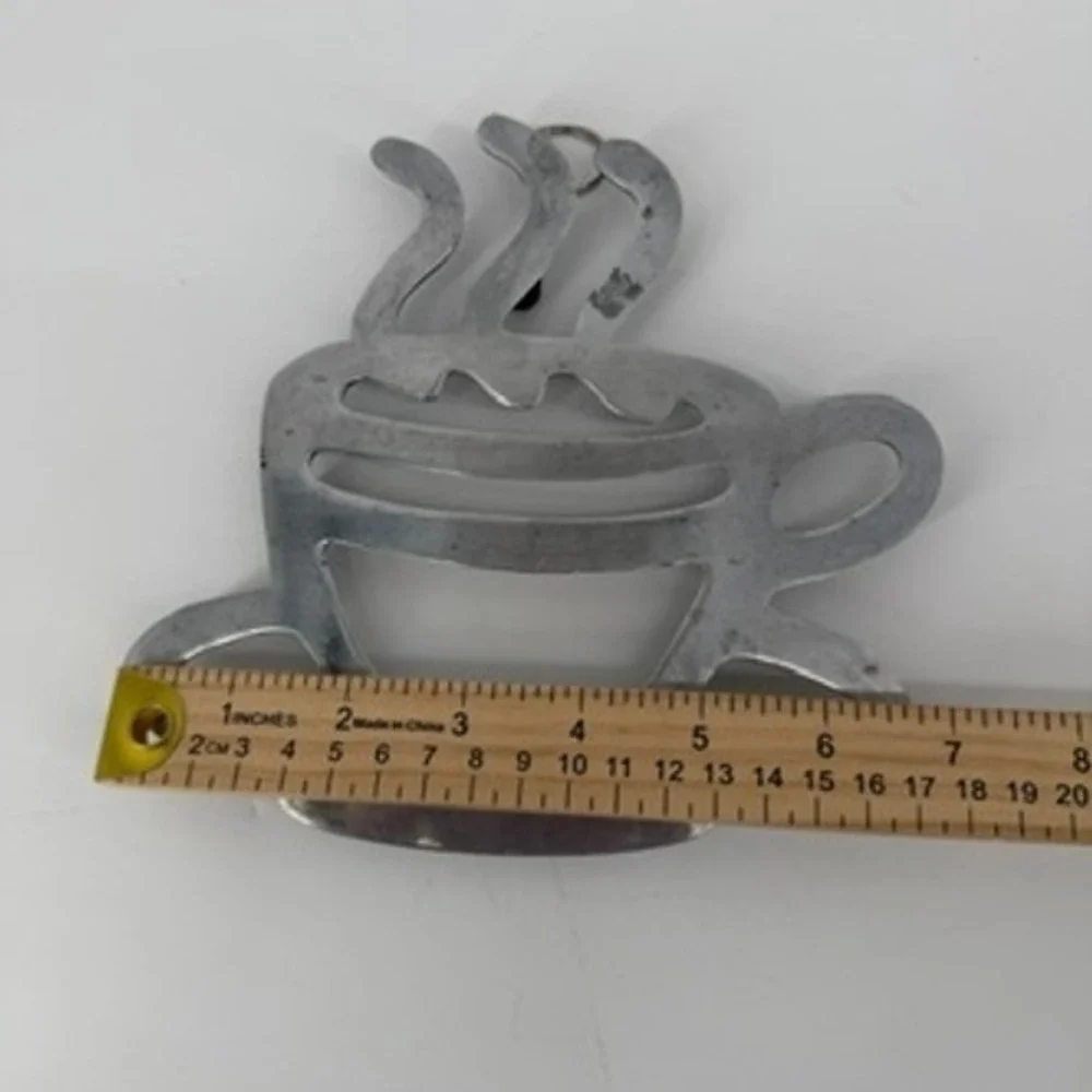 Vintage Silver Cast Metal Coffee Cup Trivet Wall Decor Steaming Mug 7x8 Inch
